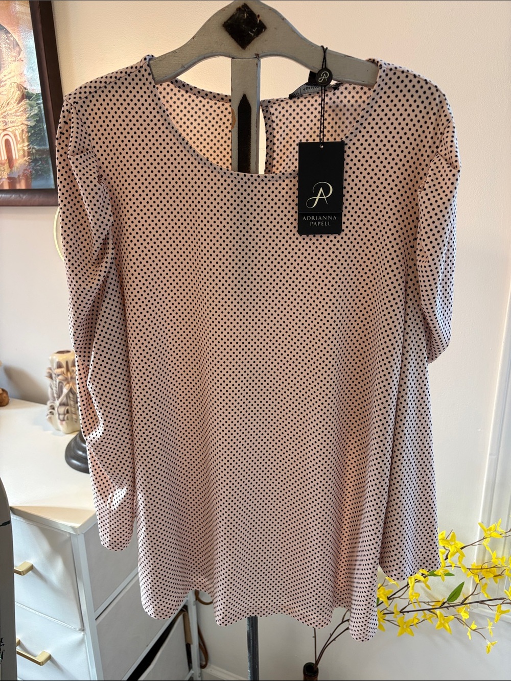 Adrianna Papell Blush Pink Polka Dot Blouse